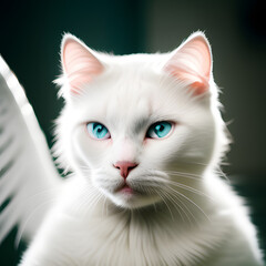 Fototapeta premium White Cat - Blue Eyes - Human-Like Cat - Generative AI