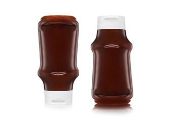 Bottles for grill with classic barbeque bbq sauce on white background.
