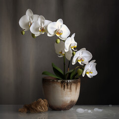 Naklejka na ściany i meble Beautiful flowers in a beautiful pot, unusual background, made by a professional.