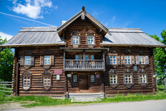 SHELTOZERO, RUSSIA - JUNE 12, 2022: The ancient building of the Sheltozero Veps Ethnographic Museum. Karelia
