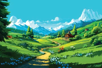 Zelfklevend Fotobehang Vector landscape illustration of summer countryside © Arash