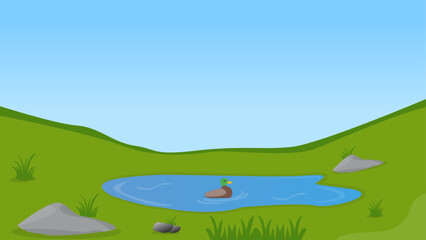 Obraz na płótnie Canvas illustration of a landscape with a duck in the pond lake computer wallpaper