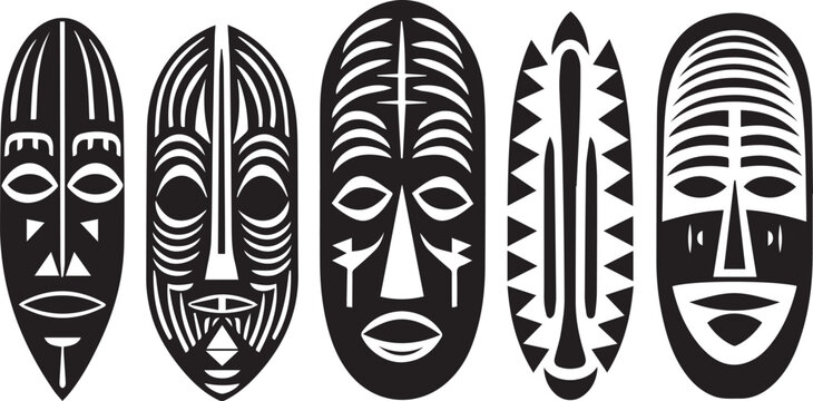 Set of African Tribal Masks, Tribal Masks vector illustration