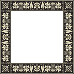 Vector gold and black square classical Greek ornament. European ornament. Border, frame Ancient Greece, Roman Empire..