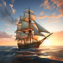 Obraz premium A magnificent sailboat, yacht floating on a beautiful sea, Generative AI