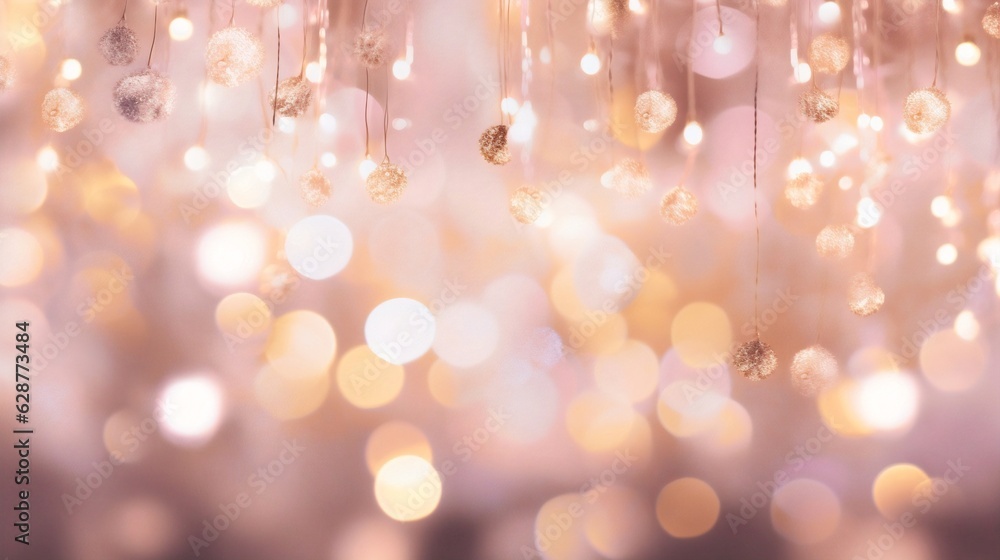 Poster generative ai : vector abstract pastel pale pink and champagne color bokeh background. festive defoc
