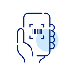 Scanning a barcode with a smartphone app. Pixel perfect, editable stroke icon
