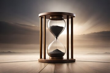hourglass on the table generated by AI tool                               
