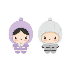 cute boy and girl child illustration vector white background