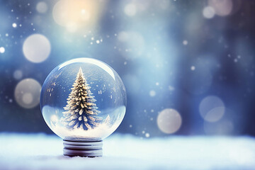 Fototapeta na wymiar Christmas glass ball on winter bokeh background