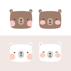 Cute teddy bear face illustration vector white background - 628775232