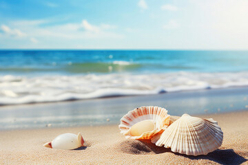 Fototapeta na wymiar Summer beach with starfish and shells