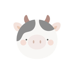 cute cow face illustration vector white background