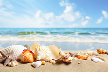  Summer beach with starfish and shells