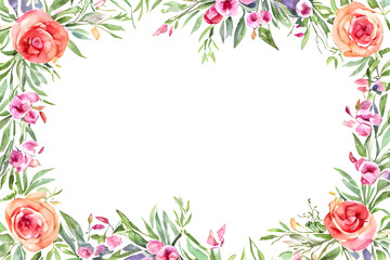 Watercolor spring flowers border Generative AI