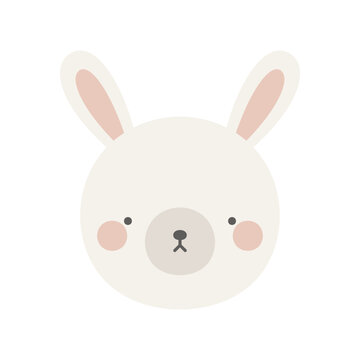 cute rabbit face illustration vector white background
