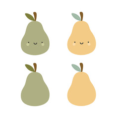 cute fruits, tomato watermelon strawberry lemon and pear illustration vector white background