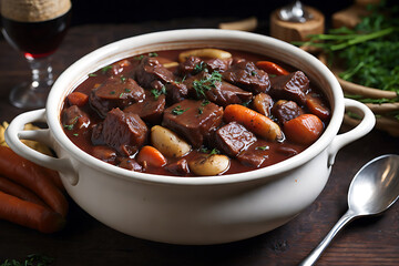 Beef Bourguignon A stew made of beef braise - obrazy, fototapety, plakaty
