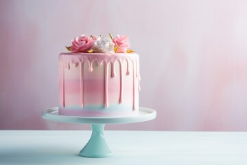 Birthday cake illustration in pastel colors generative ai - 628776023