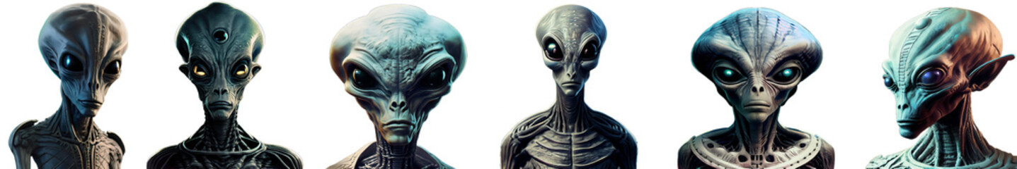 Classic SciFi Alien Set Transparent Background AI Generated 2