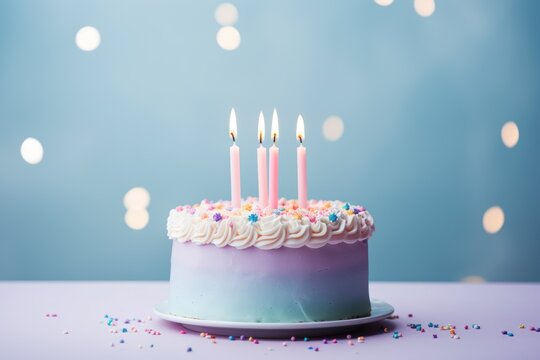 Birthday cake illustration in pastel colors generative ai