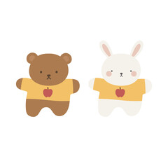 cute teddy bear and bunny illustration vector white background © Gabriel Onat