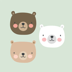 Cute teddy bear face illustration vector white background - 628776653