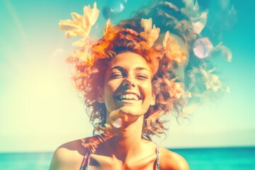 Double Exposure Summer Themed Portrait of a Woman