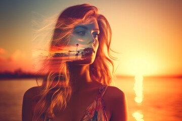 Double Exposure Summer Themed Portrait of a Woman © AberrantRealities
