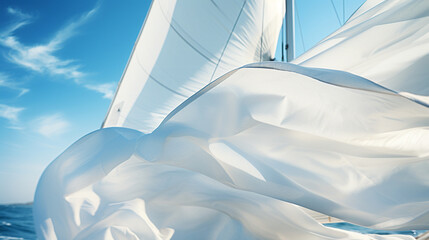 A close-up of billowing white sails against a clear blue sky, capturing the beauty of sailing Generative AI - obrazy, fototapety, plakaty