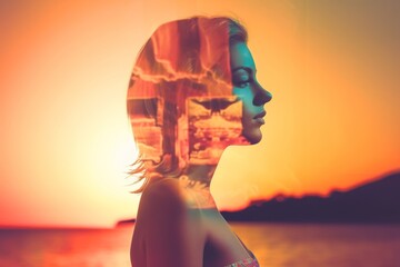 Double Exposure Summer Themed Portrait of a Woman