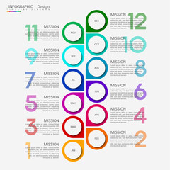 12 month calendar design concept, modern timeline, infographic template for business.Can be used for presentations, flowcharts, diagrams, signs. Vector illustration.