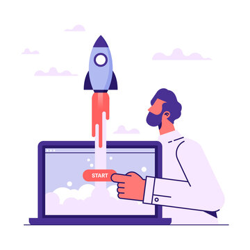 Businessman start up launching product or business with rocket, Concept startup launch of a new business&nbsp;