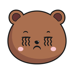 Bear Crying Face Head Kawaii Sticker Isolated