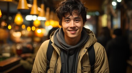 Fototapeta premium A young Korean man smiling happily and warmly. Generative AI