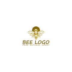Hand sketched bee honey logo template isolated on white background