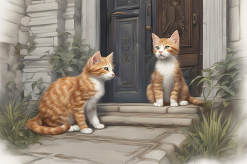 kittens on a pleasant walk. Generative AI