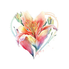 Lily flower heart shape watercolor paint