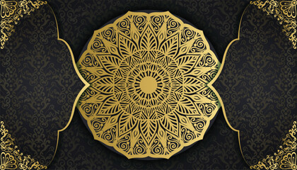 Extraordinary creative invitation card with floral mandala. Royal ornamental mandala design background. Decorative golden floral ornamental mandala 