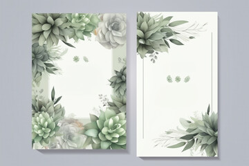 Greenery, succulent and branches Wedding Invitation card, save the date, thank you, rsvp template. Generative ai.