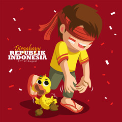 Happy Indonesian Independence Day. august 17th catching duckling contest vector illustration design