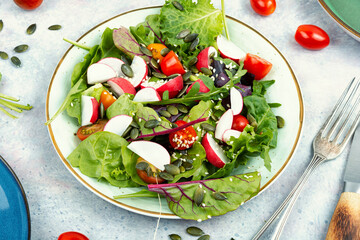 Fresh salad with vegetables, vegan recipe.