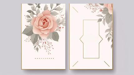 Card templates set with flowers; artistic design for business, wedding, anniversary invitation, flyers, brochures, table number, RSVP, Thank you card, Save the date card. Generative ai.