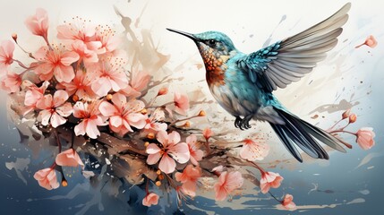 Watercolor Floral Hummingbird.