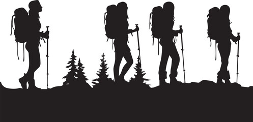 silhouettes of a trekking woman vector on isolated white background
