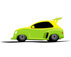 Powerful racing car. Yellow-green sports car.