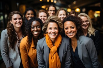Obraz premium Generative AI - Embracing Diversity: Optimistic and Happy Women Standing in Unity, Celebrating Multicultural Sisterhood