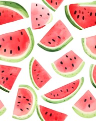 Watermelon tileable watercolor hand drawn seamless pattern created with Generative AI technology