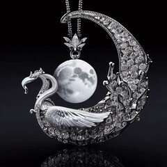 Moon Swan Diamond Necklace