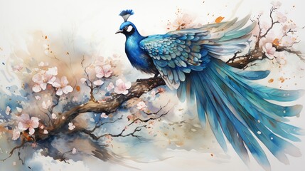 Watercolor Illustration of a Peacock.